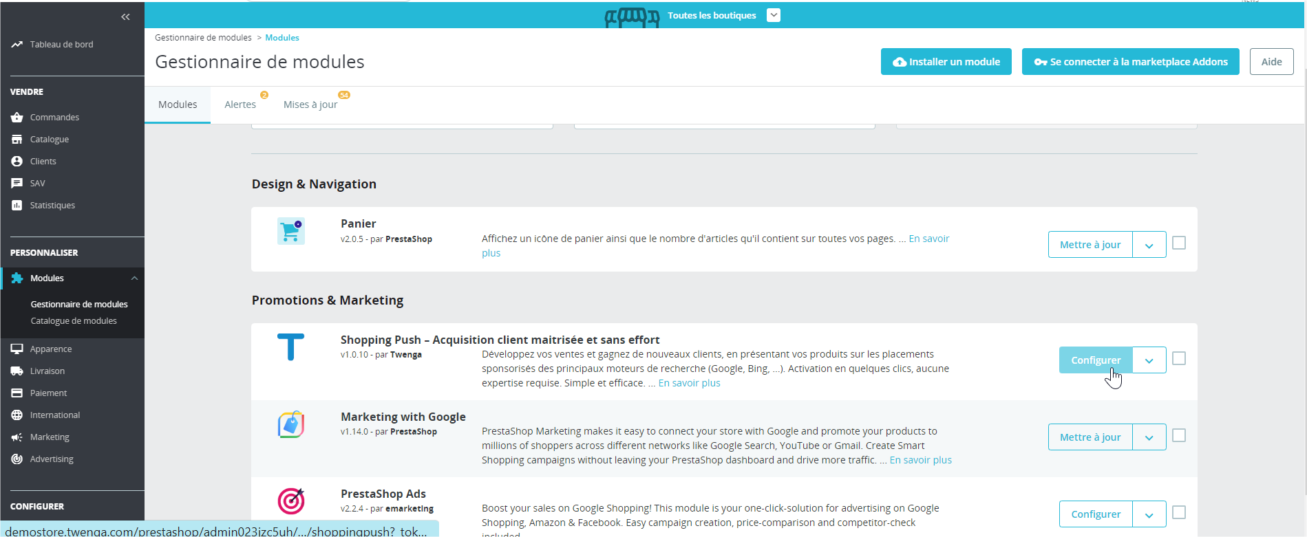prestashop twenga retrouver module