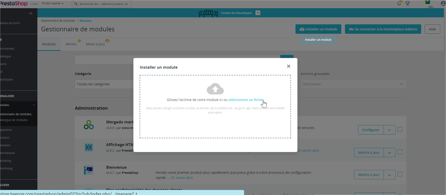 prestashop twenga selectionner fichier zip